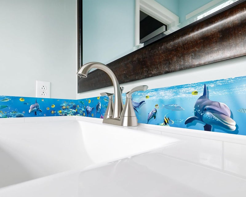 FLFK Peel and Stick Wallpaper Border Wall Decals for Kids Room - Under The Sea Fish Stickers Murals, 4" x 240" (Blue) - Image 4